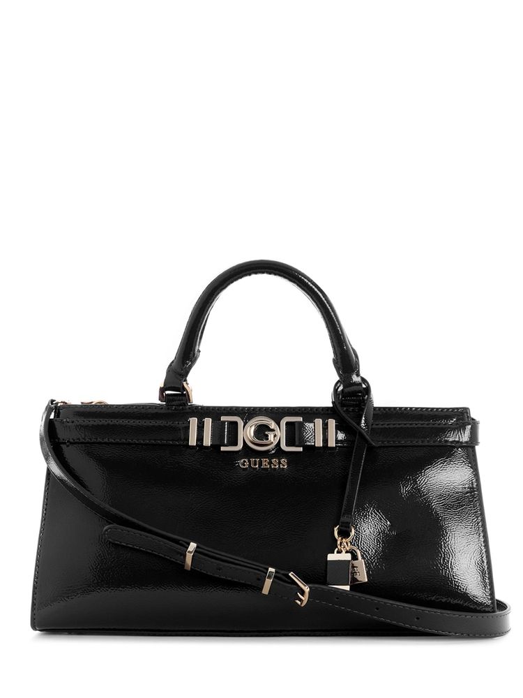 Guess Black Solid Magnet Satchel Bag with Detachable Strap-image-49