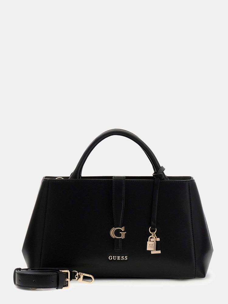 guess fashion Guess Black Solid Magnet Satchel Bag with Detachable Strap-picture-41