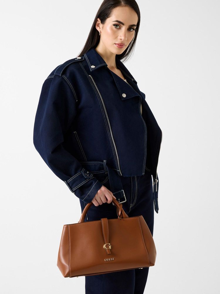 guess fashion Guess Brown Solid Magnet Satchel Bag with Detachable Strap-picture-44