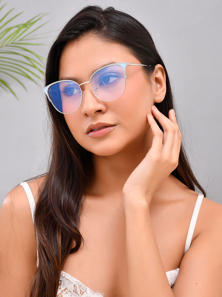 ROYAL SON Full Rim Grey Silver Blue Cut Anti Glare Eye Protection Specs Women- SF0084-C2 (46)-picture-15