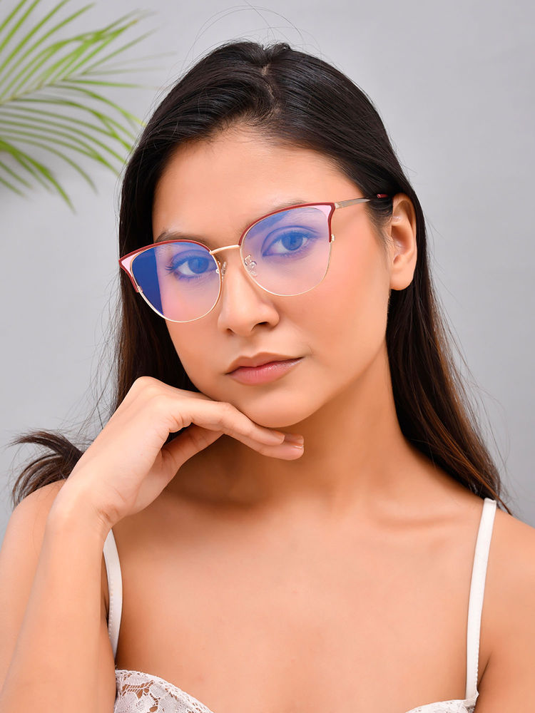 ROYAL SON Cat Eye Maroon Gold Blue Light Blocking Computer Glasses Eyeglasses Women- SF0084-C3 (46)-image-7