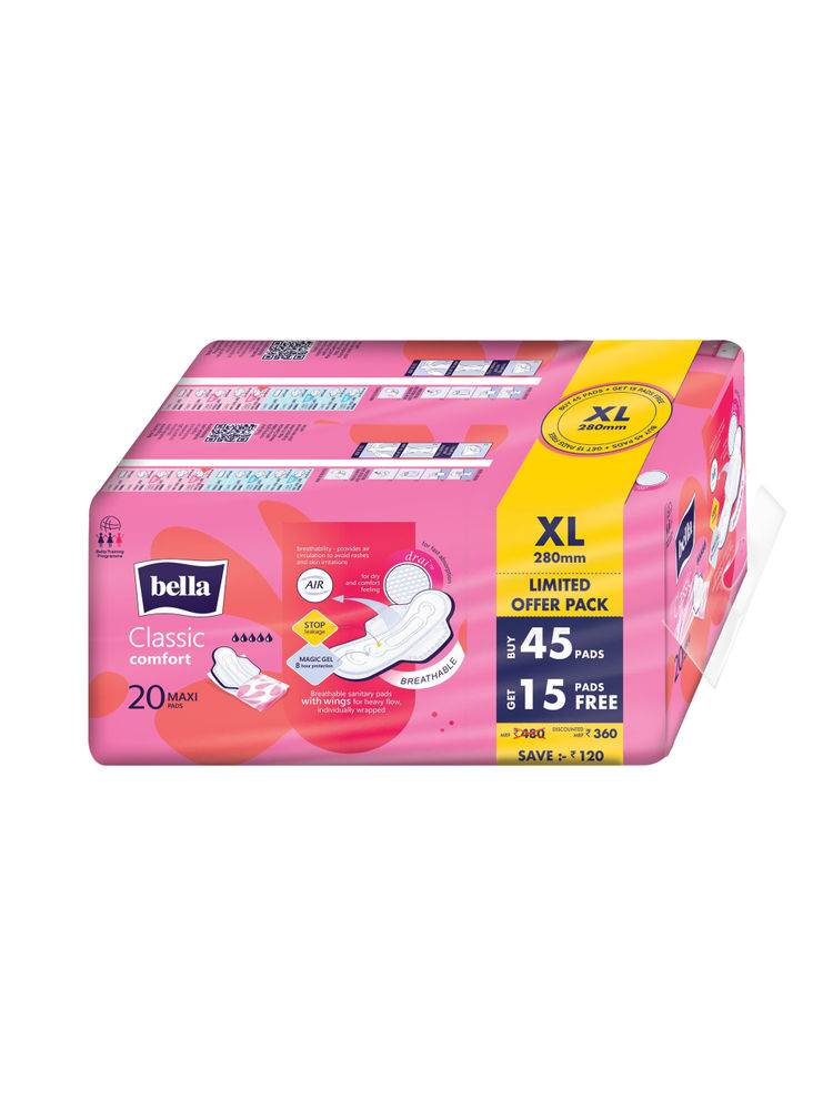 Bella Classic Comfort Maxi Dry Sanitary Pads, 45 Pads + 15 Pads Free-image-18