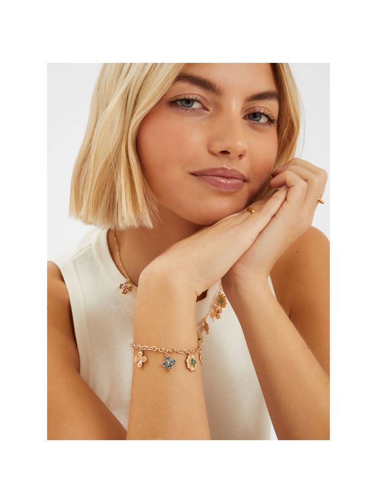 Accessorize London Women Multi Color Gold Clover Charm Bracelet-image-40