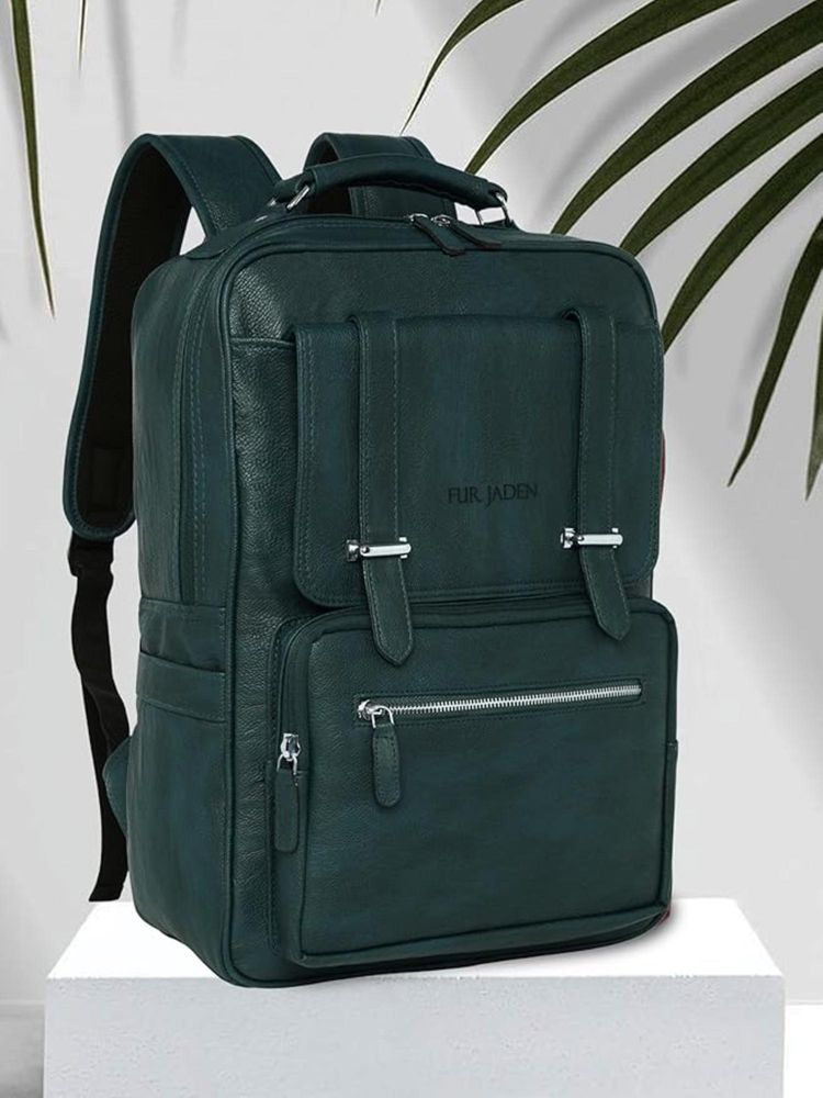 FUR JADEN Vegan Leather Stylish 15.6 Inch Laptop Green Backpack (M)-image-30