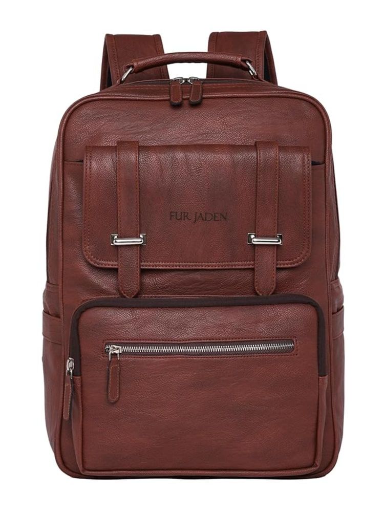 FUR JADEN Vegan Leather Stylish 15.6 Inch Laptop Tan Backpack (M)-picture-16