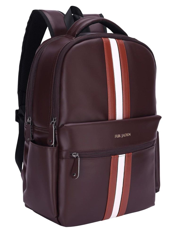 FUR JADEN 15.6 Premium and Durable Vegan Leather Laptop Brown Backpack (M)-image-49