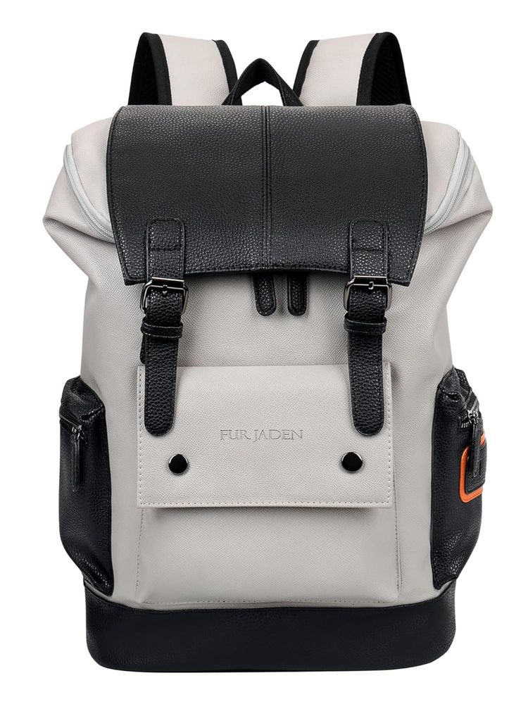 FUR JADEN Vegan Leather Anti Theft Laptop Black Backpack (M)-image-42