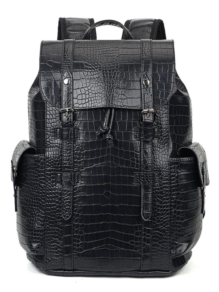 FUR JADEN Vegan Leather 15.6 Inch Travel 3 Compartment Laptop Black Backpack (M)-image-47