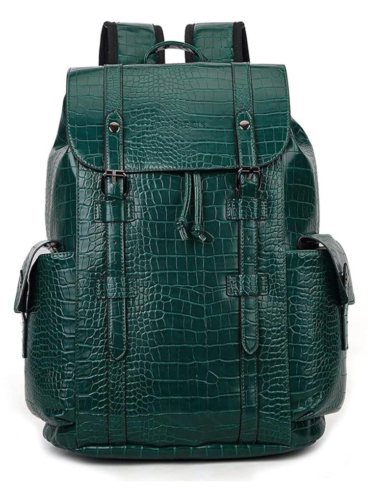FUR JADEN Vegan Leather 15.6 Inch Travel 3 Compartment Laptop Green Backpack (M)-picture-25