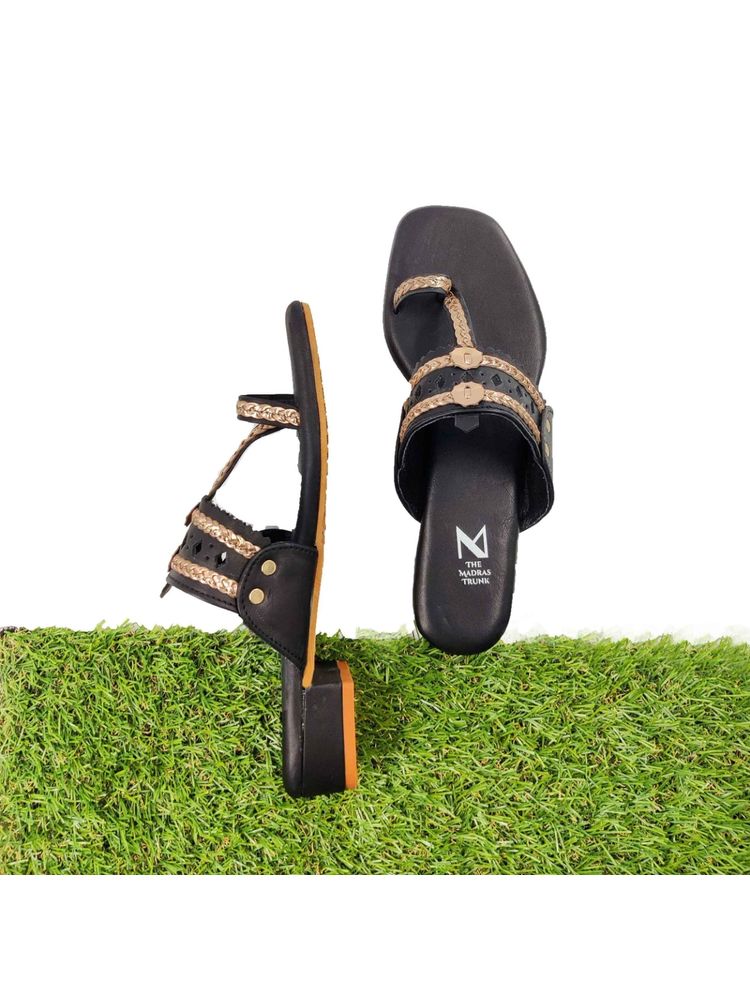The Madras Trunk Solid Black Kolhapuris-picture-21