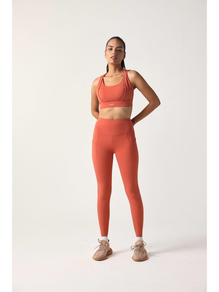 Sawsee Coral Nylon Elastane Solid Sports Bra with Tights-picture-10