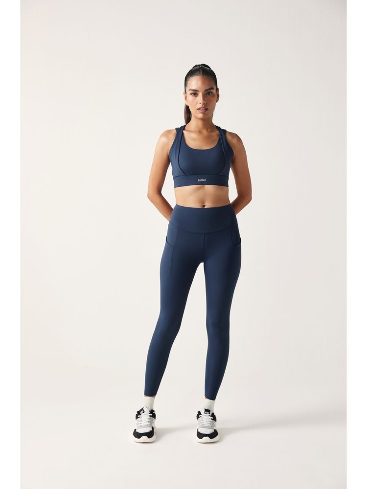 Sawsee Grey Nylon Elastane Solid Sports Bra with Tights-image-2