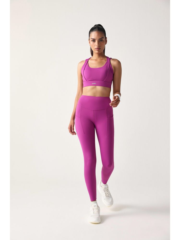 Sawsee Pink Nylon Elastane Solid Sports Bra with Tights-picture-24