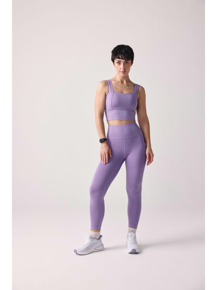 Sawsee Lavender Polyester Crepe Solid Sports Bra with Tights-image-2