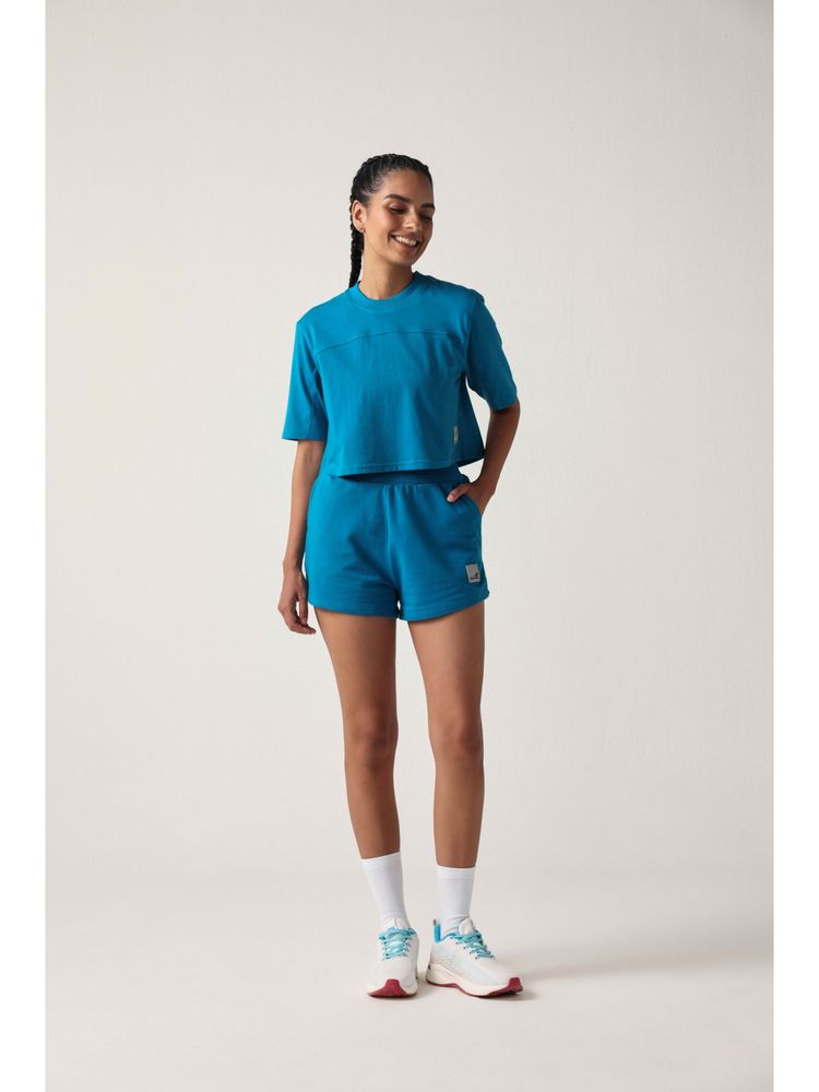 Sawsee Teal Cotton Blend Solid T-Shirt with Shorts-image-6