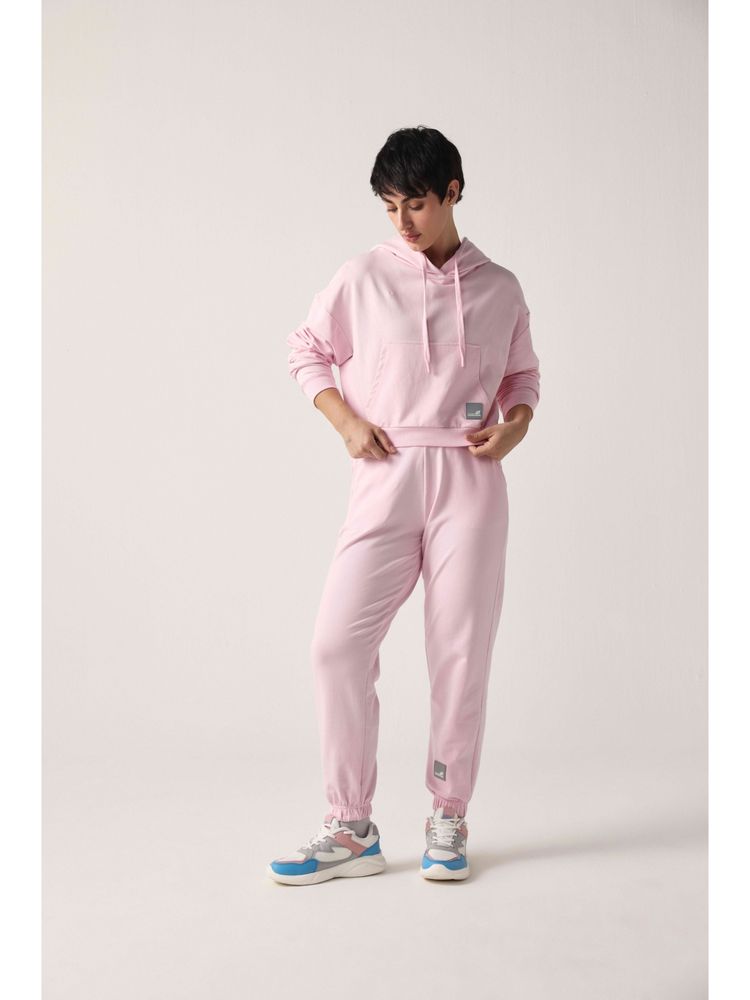 Sawsee Pink Cotton Blend Solid Hoodie with Joggers-picture-10
