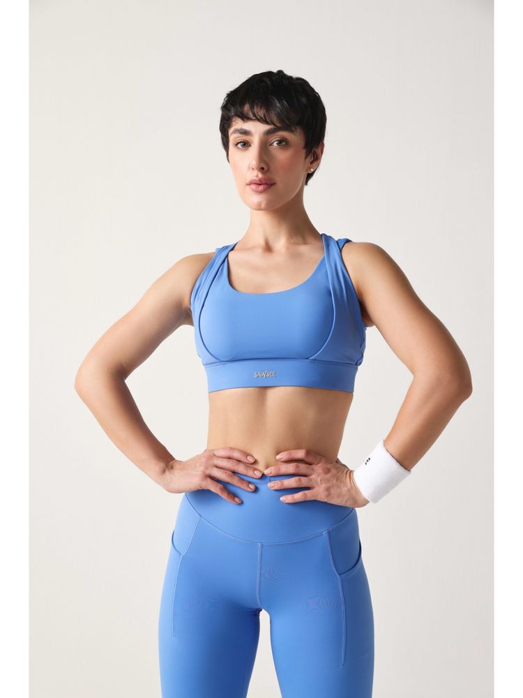 Sawsee Blue Nylon Solid Sports Bra-image-3