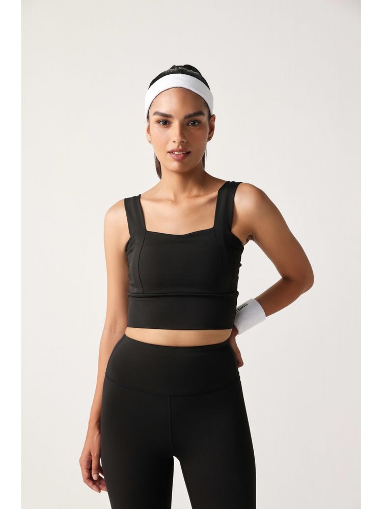 Sawsee Black Polyester Blend Solid Sports Bra-picture-28
