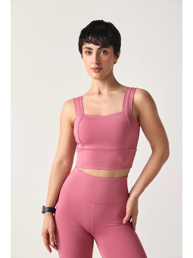 Sawsee Pink Polyester Blend Solid Sports Bra-picture-21