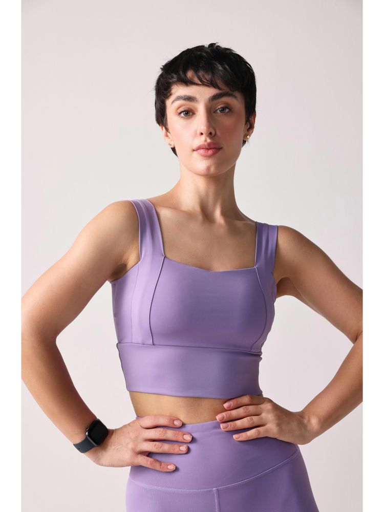 Sawsee Lavender Polyester Blend Solid Sports Bra-picture-13