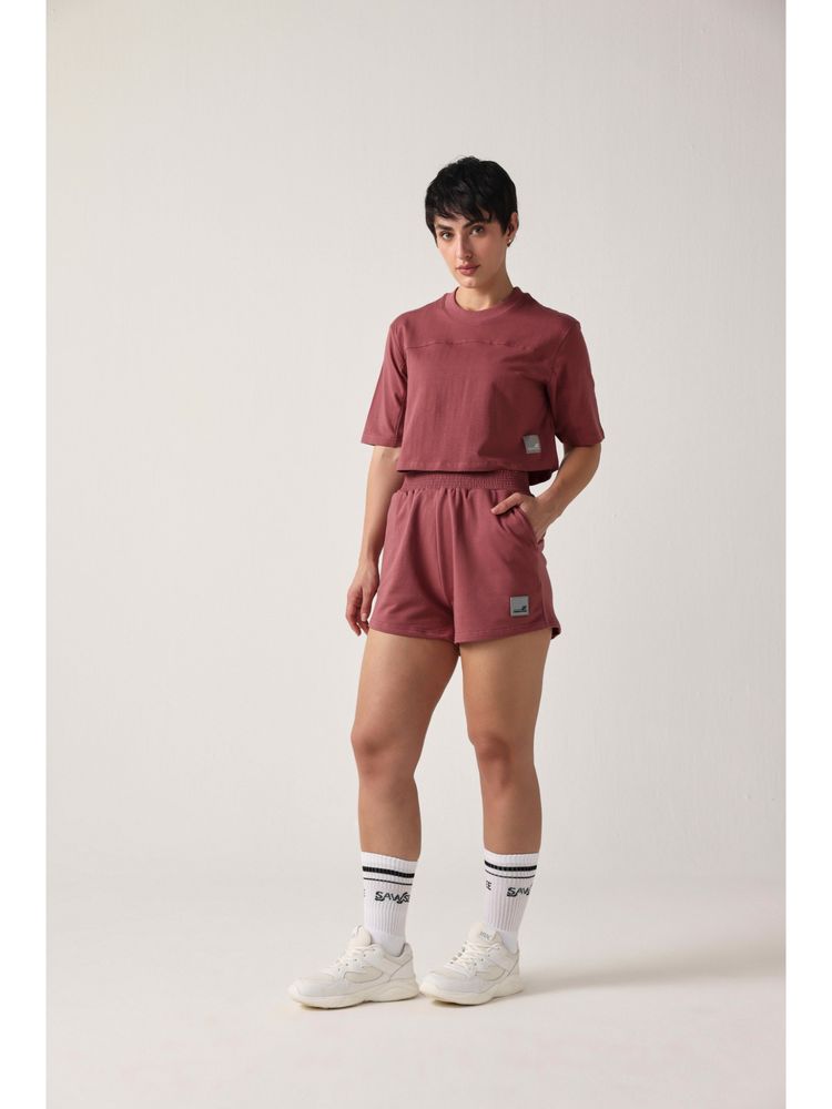 Sawsee Maroon Cotton Blend Solid T-Shirt-picture-23
