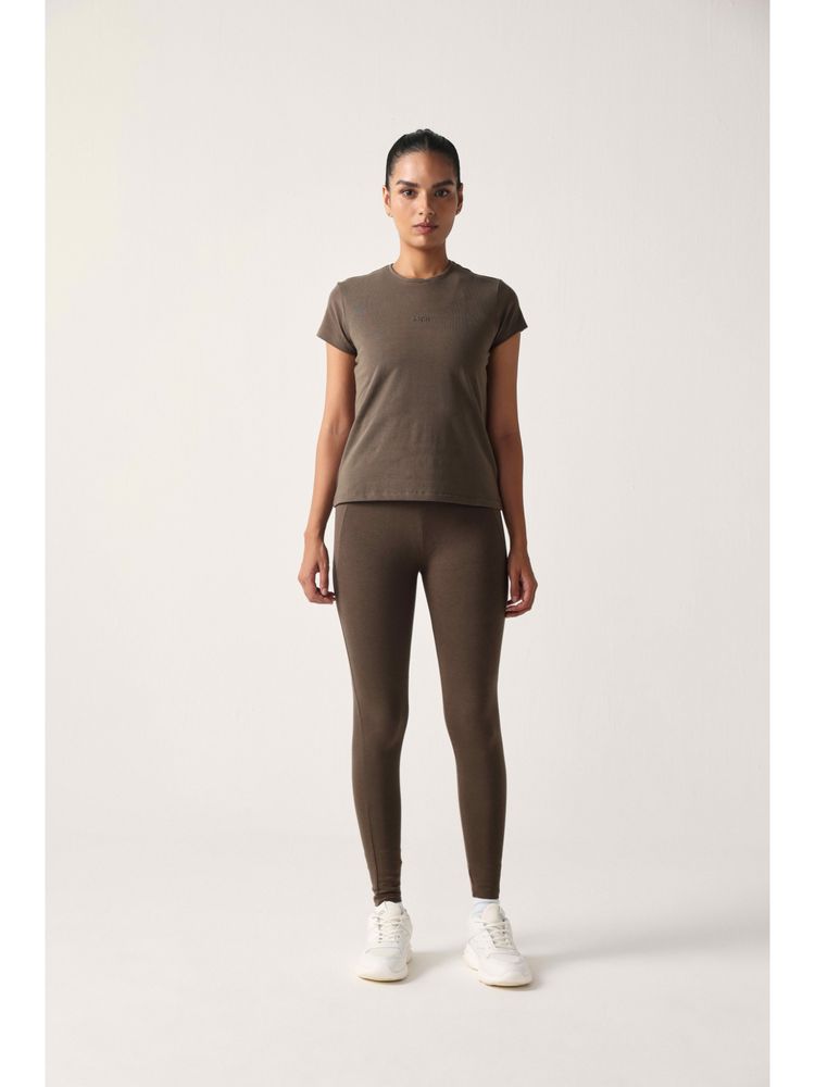Sawsee Brown Bambo Blend Solid T-Shirt with Tights-image-2