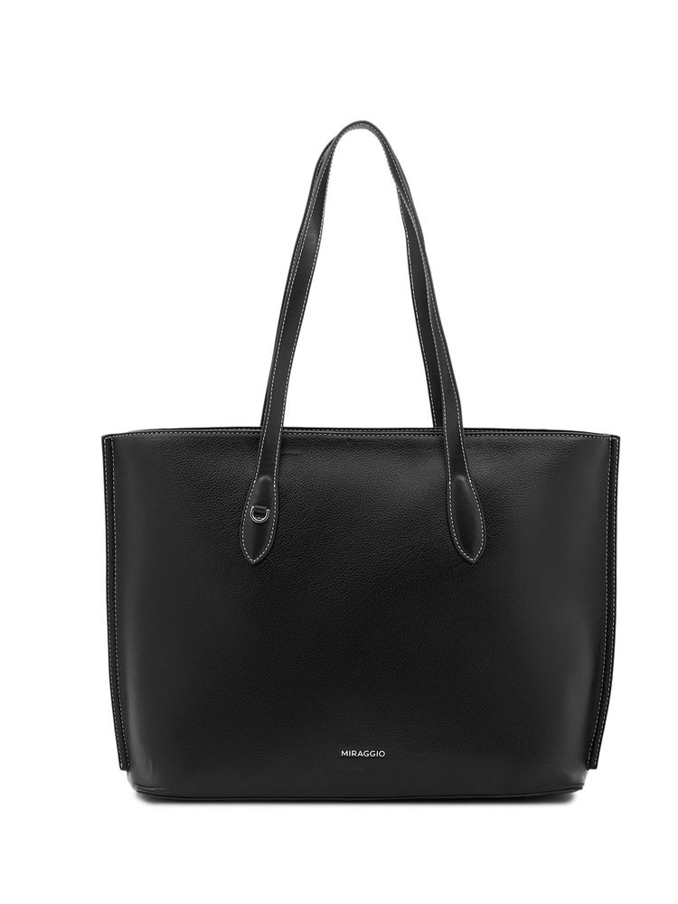 MIRAGGIO Black Pu Textured Tote Bag-image-39