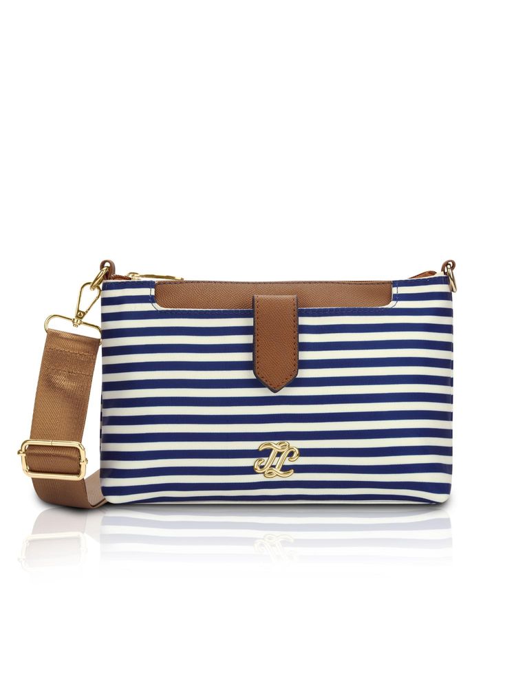 Lavie Signature Navy Blue Synthetic Leather Stripes Sling Bag-picture-13