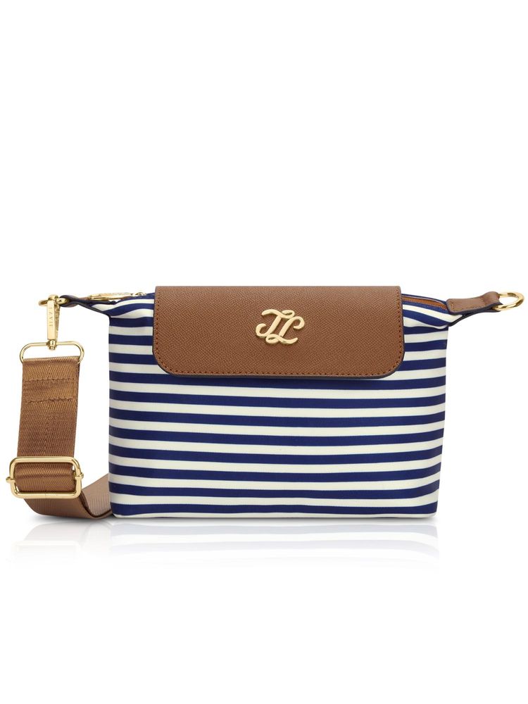 Lavie Signature Navy Blue Synthetic Leather Stripes Sling Bag-image-47