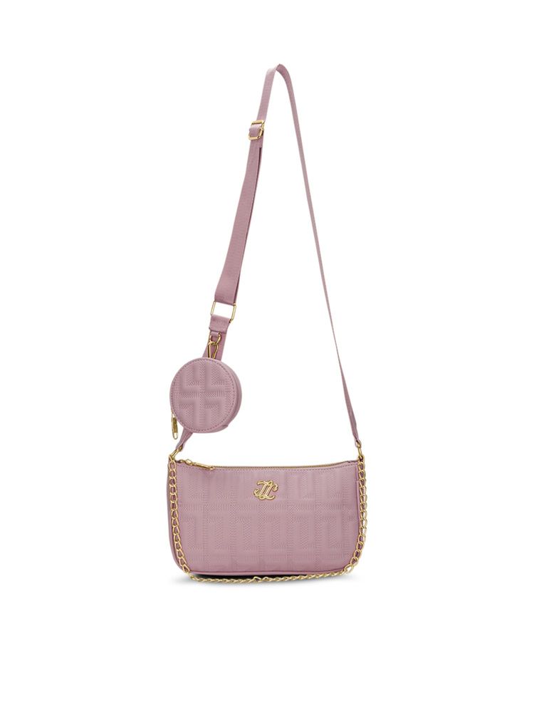 Lavie Signature Pink Synthetic Leather Textured Sling Bag with Detachable Coin Pouch-picture-19