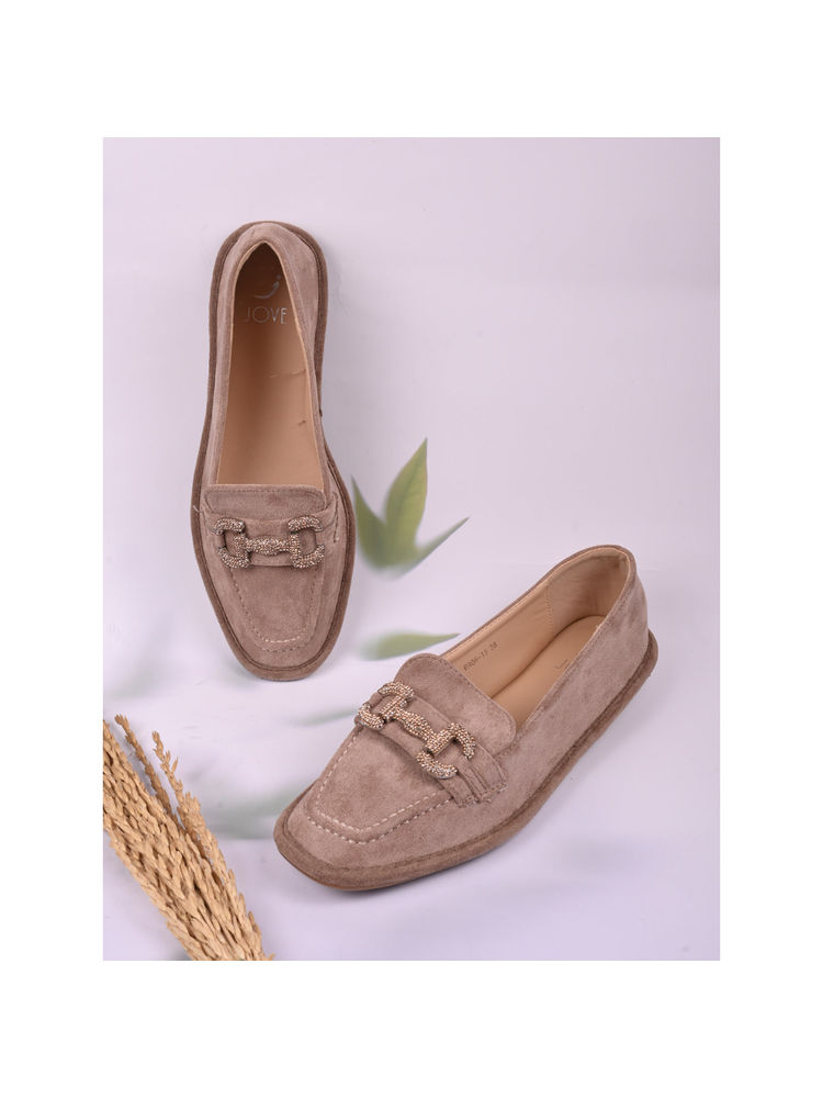 Jove Women Brown Solid Loafers-picture-13