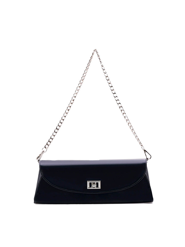 MIRAGGIO Navy Blue Lousia Solid Clutch with Detachable Chain (M)-image-10