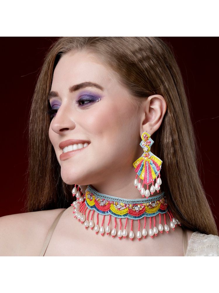 Moedbuille Handcrafted Haldi-Mehendi Design Pearls Studded Jewellery (Set of 2)-picture-23