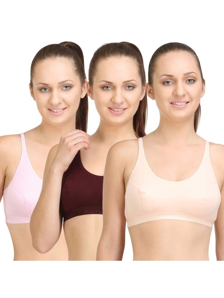 Bodycare Sports Bra In Peach-Pink-Wine Color (Pack of 3)-picture-27
