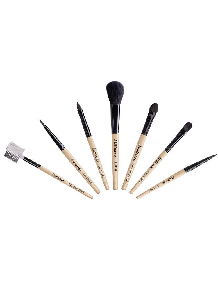 Midazzle Premium Wooden Medium Makeup Brush Set - Pack Of 7-image-7