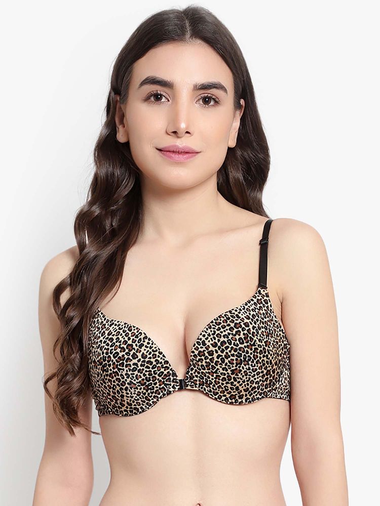 BRACHY Women Leopard Printed Plunge Underwired Push-Up Padded Bra-image-10