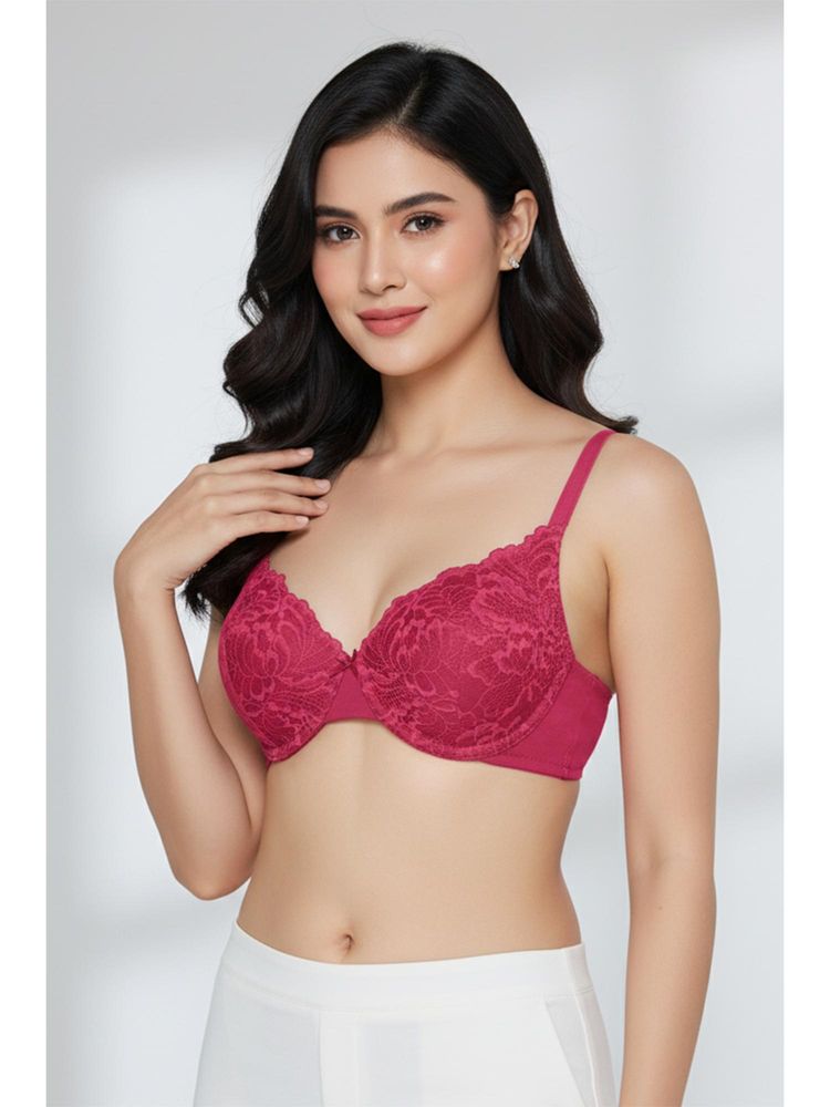 Zivame Bare Whispers Padded Plunged Wired Medium Coverage Lace Bra - Vivacious-image-14