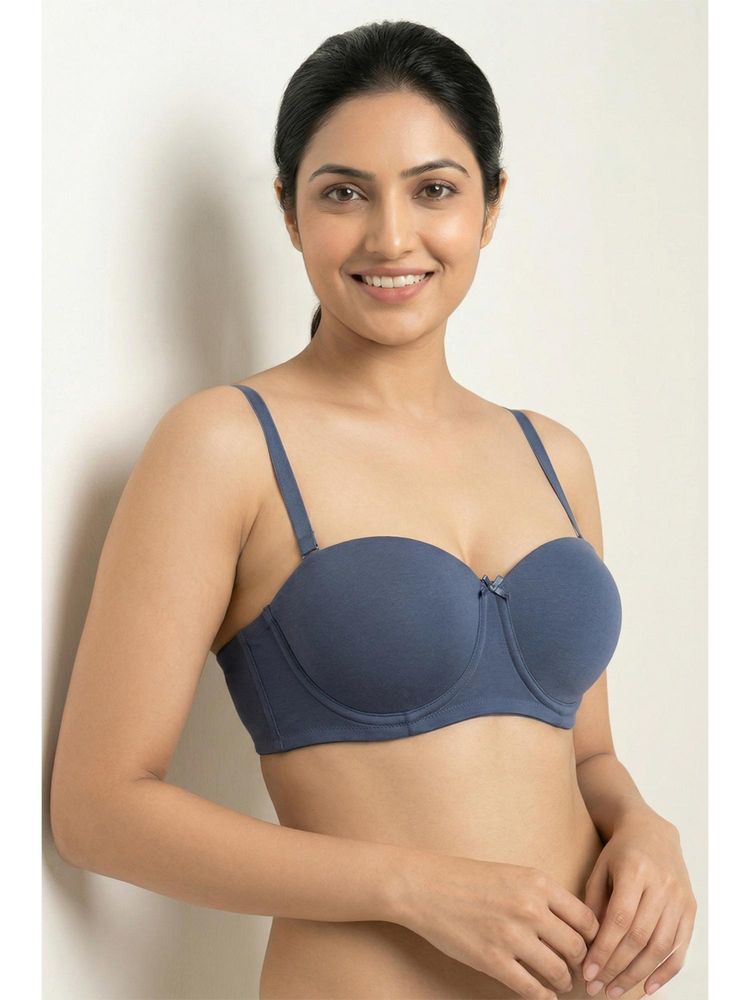 Zivame Padded Regular Wired 3/4Th Coverage Strapless Bra - Vintage Indigo-picture-24