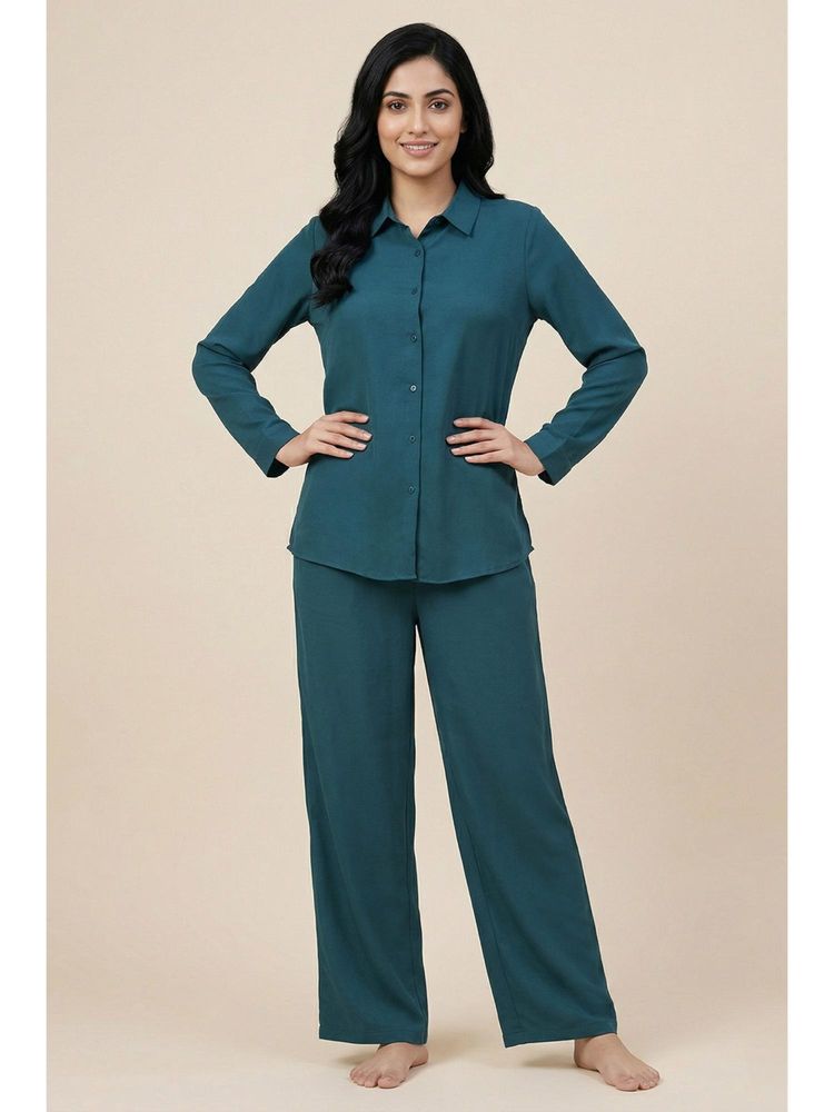Zivame Mock Linen Woven Nightsuit - Mediterranean-picture-38