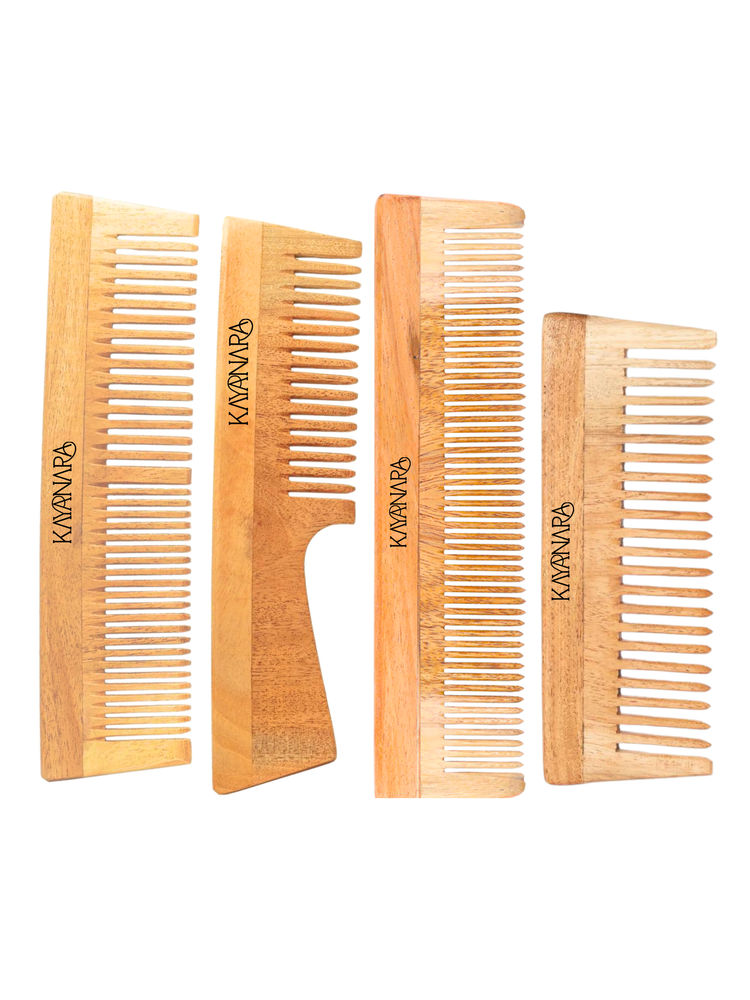 Kayanara Neem Wood Regular Detangling, Regular Fine Teeth, Dual Teeth & Handle Comb - Pack of 4-image-39