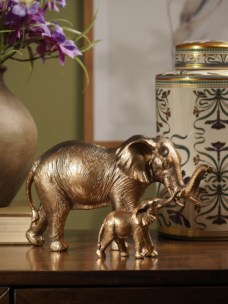 Pure Home + Living Brown Polyresin Mother & Baby Elephant-image-36