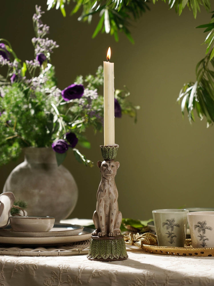 Pure Home + Living Beige & Green Polyresin Leopard Candle Holder-image-22