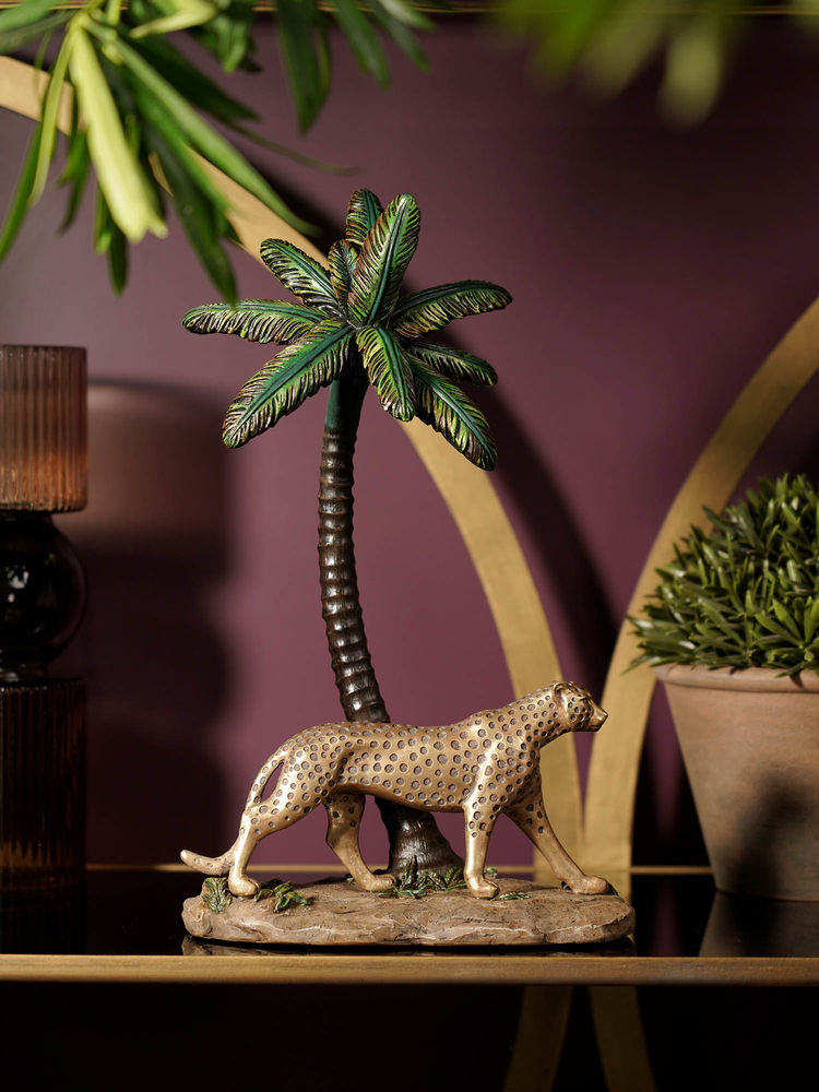Pure Home + Living Green & Gold Polyresin Walking Leopard-image-5