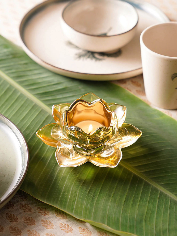 Pure Home + Living Light Green Glass Lotus Shaped Tealight Holders (Pack of 2)-image-39