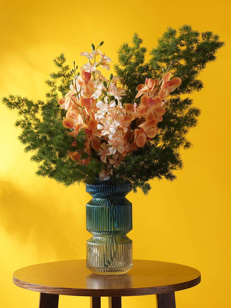 Pure Home + Living Blue 3 Tone Geometric Ribbed Glass Vase-image-33