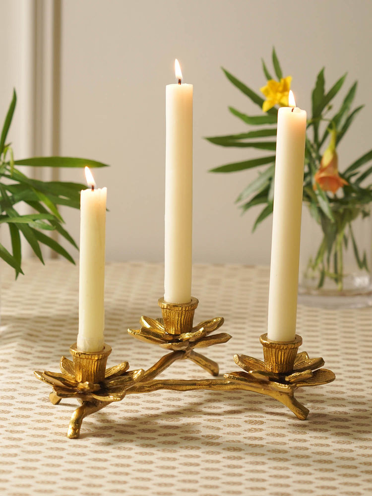 Pure Home + Living Gold 3 Arm Flowe Tapered Candle Holder-image-44