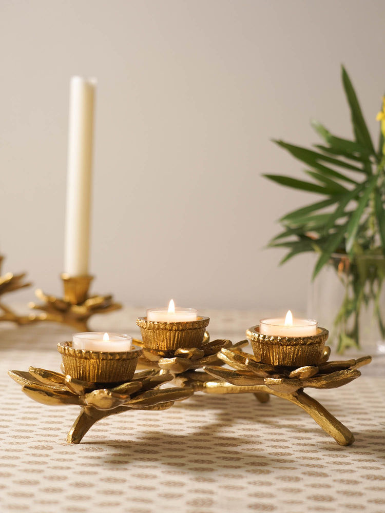 Pure Home + Living Gold 3 Arm Flower Candle Holder-image-10