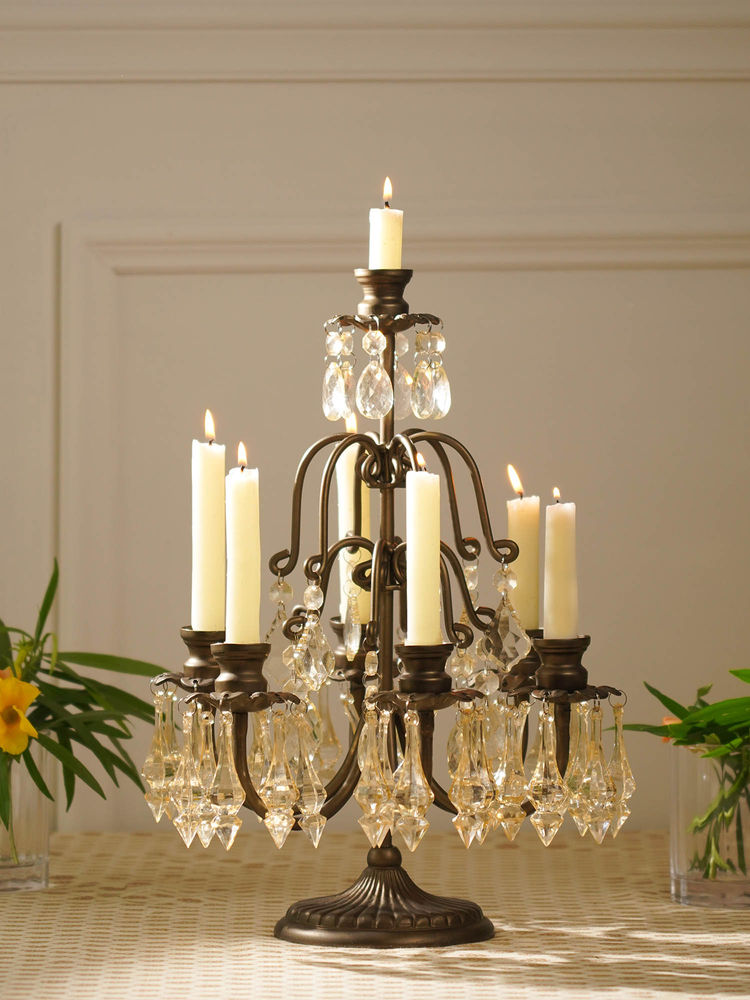 Pure Home + Living Bronze 7 Arm Tapered Candelabra with Hanging Crystals-image-48