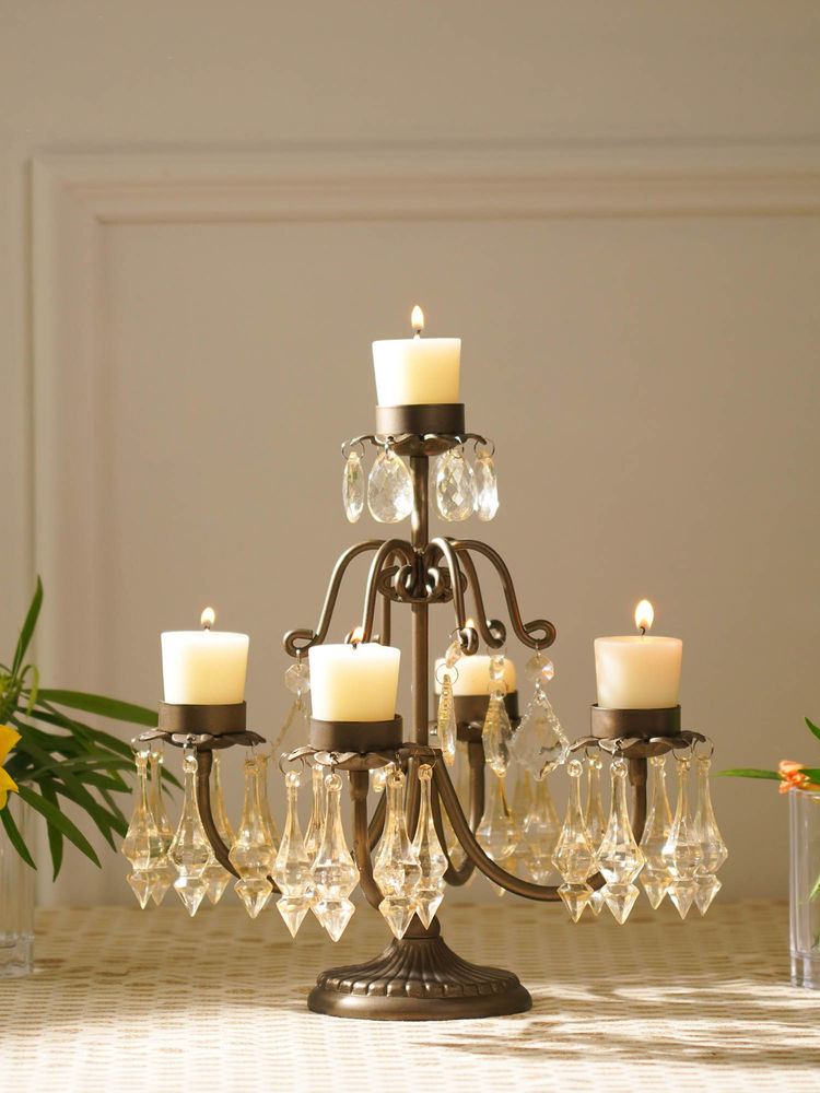 Pure Home + Living Bronze 5 Arm Candelabra with Hanging Crystals-image-49