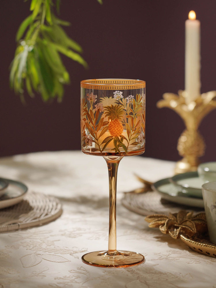 Pure Home + Living Light Amber & Gold Glass Stem Candle Holder-image-4